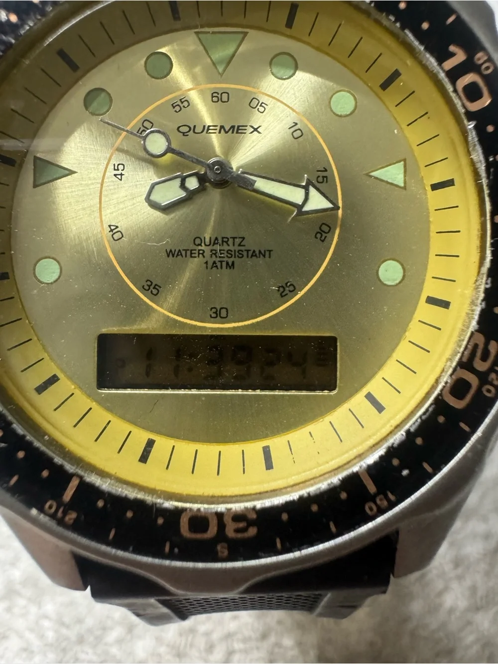 Yellow Dial Analog-Digital Quartz Watch - Black Strap